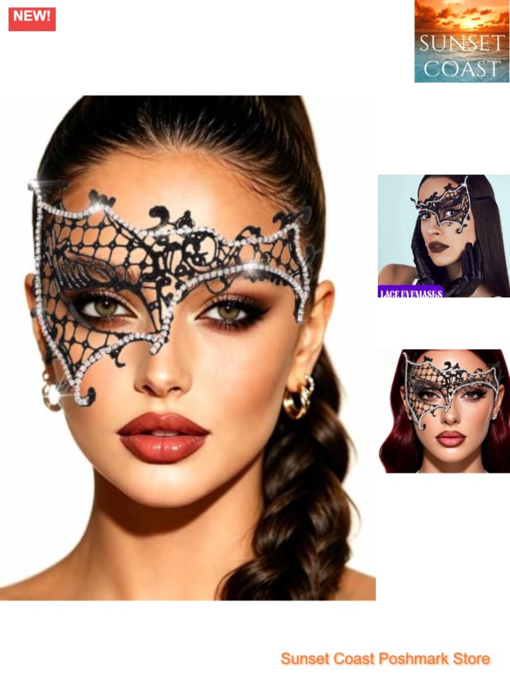 Rhinestone Lace Masquerade Mask Half Eye Costume Party